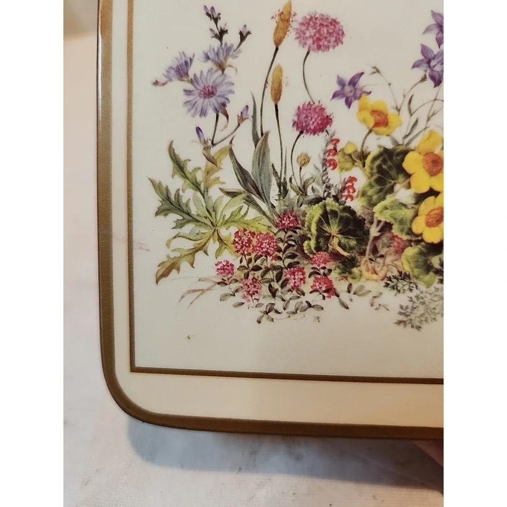 Pimpernel Set of‎ 6 VTG 'Meadow Floral' Design Cork Back Coasters W/Original Box